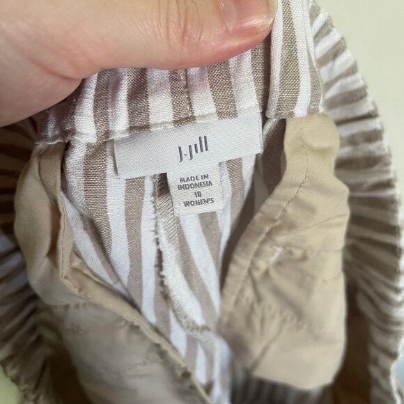 J. Jill Love Linen Women's 18 Pants Wide Leg Capri Cropped Tan Beige Striped T7 - Picture 8 of 10